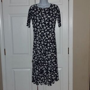 Lands' End navy white florala print dress  Sz S